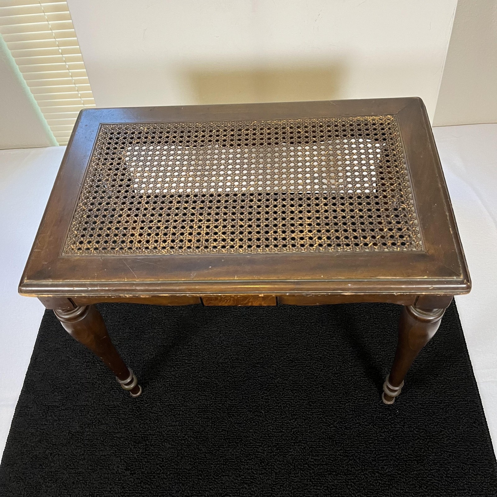 Vintage Estey Cane Top Wood Organ Piano Bench Table Owosso Michigan Brown Seat