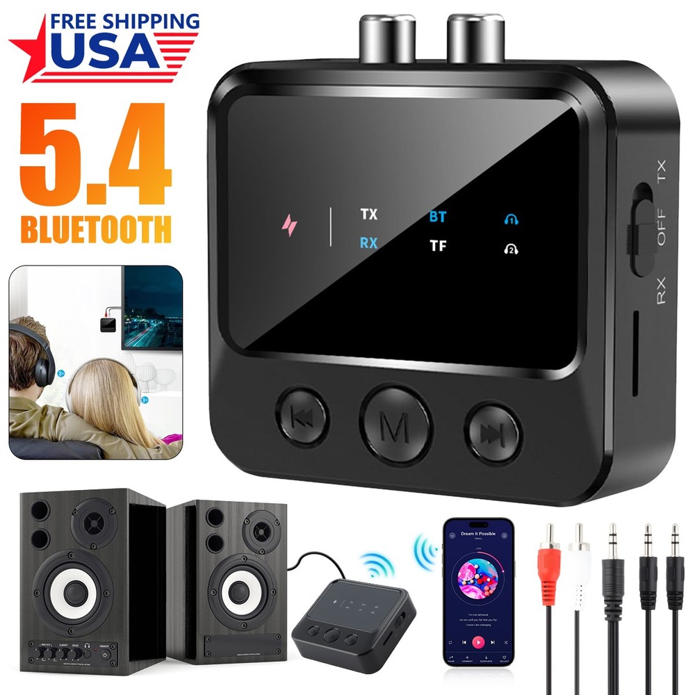 Bluetooth 5.4 Stereo Audio Receiver Transmitter AUX USB Music to RCA Adapter