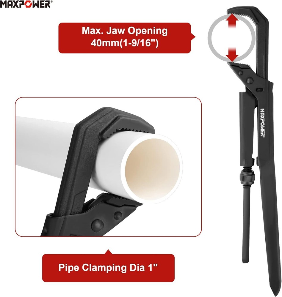 12 Inches Adjustable Swedish Pipe Spanner Plumbers Spanner with 90°Angled Jaw