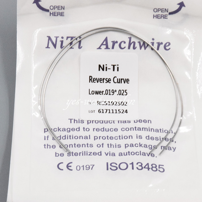 1 Pack 2 Pcs Dental NITI Reverse Curve Rectangular Arch Wires Upper/Lower Sizes