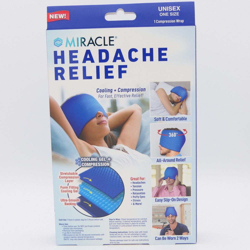 Miracle Headache Relief Cold or Hot Compression Wrap Light Blocking, Cooling Gel