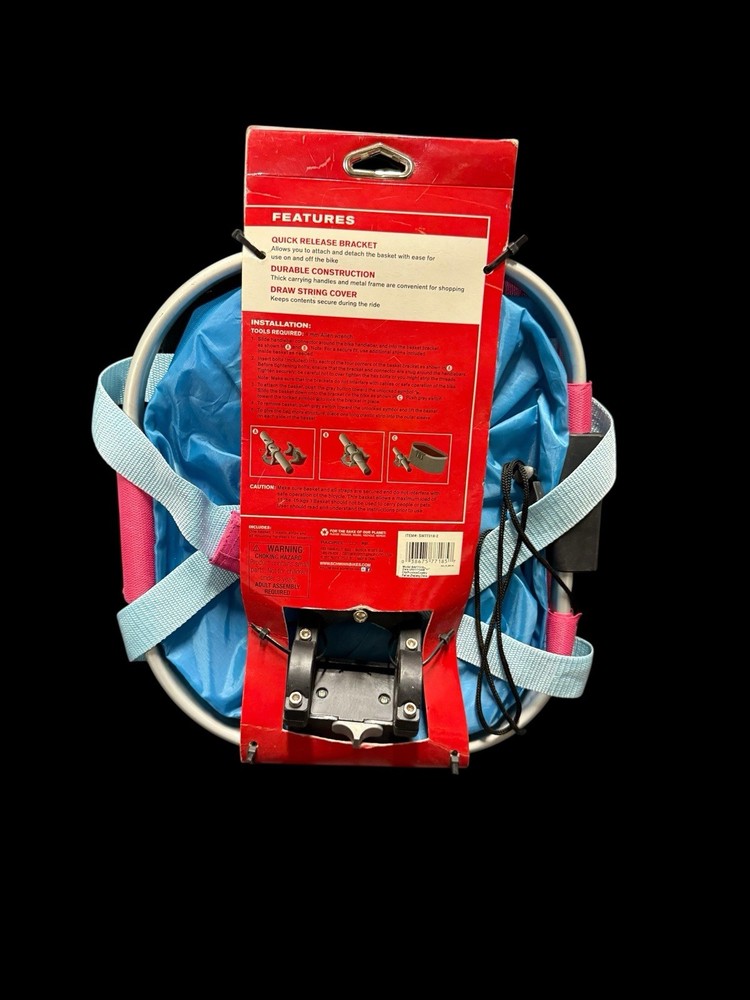 Schwinn Bicycle Handlebar Basket Quick Release Metal Frame w/ Drawstring