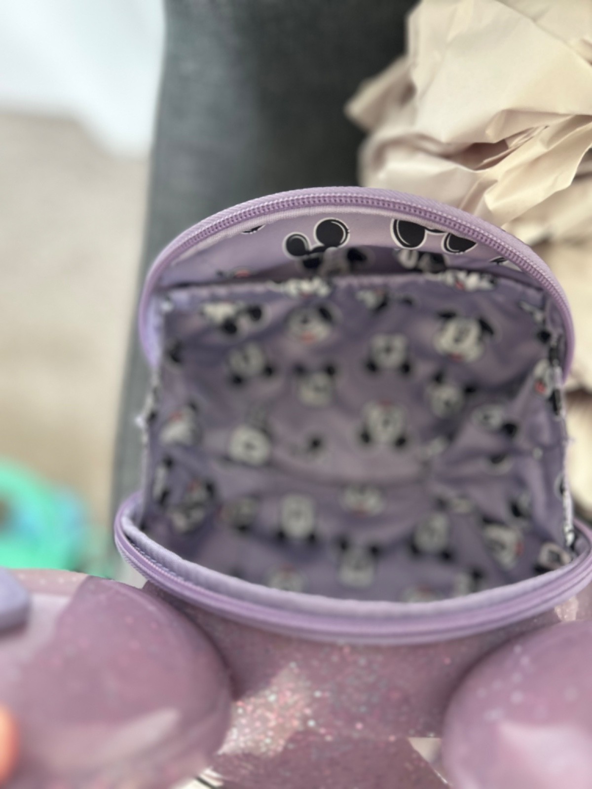 Disney Parks Loungefly Mickey Mouse 3D Head Purple Glitter Crossbody Bag NEW