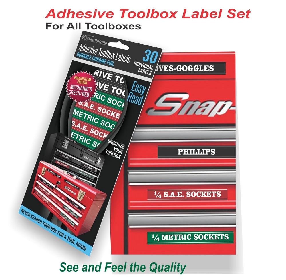 2 TOOL BOX LABELS Organize Wrenches Sockets & Cabinets fast & easy Green Edition