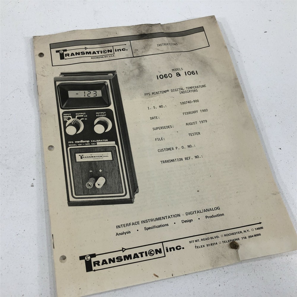 Transmation 1060 1061 PPS Minitemp Digital Temp Indicators 1979 Instructions
