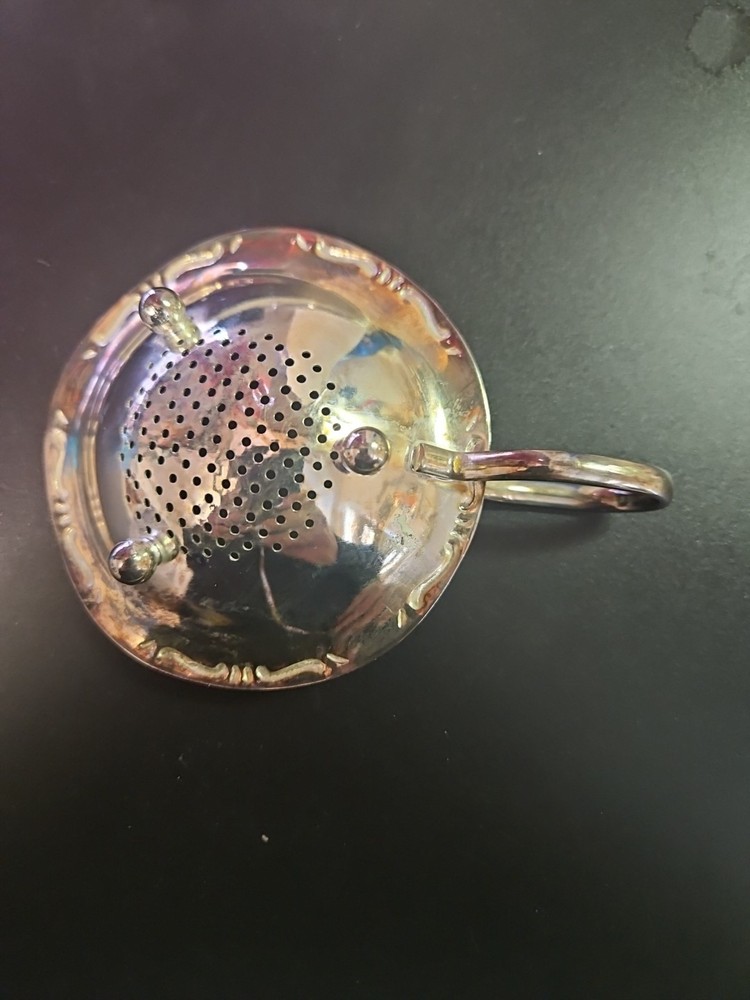 Antique Silverplated Embossed Tea Strainer Victorian 1920s /30s