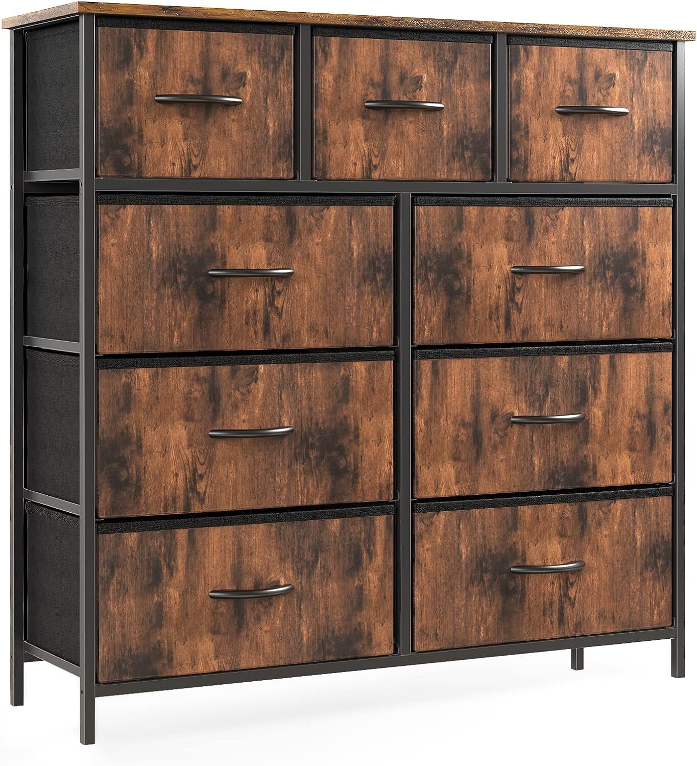 9 Storage Drawer Dresser for Bedroom Tall Wood Dresser with Fabric Storage Tower