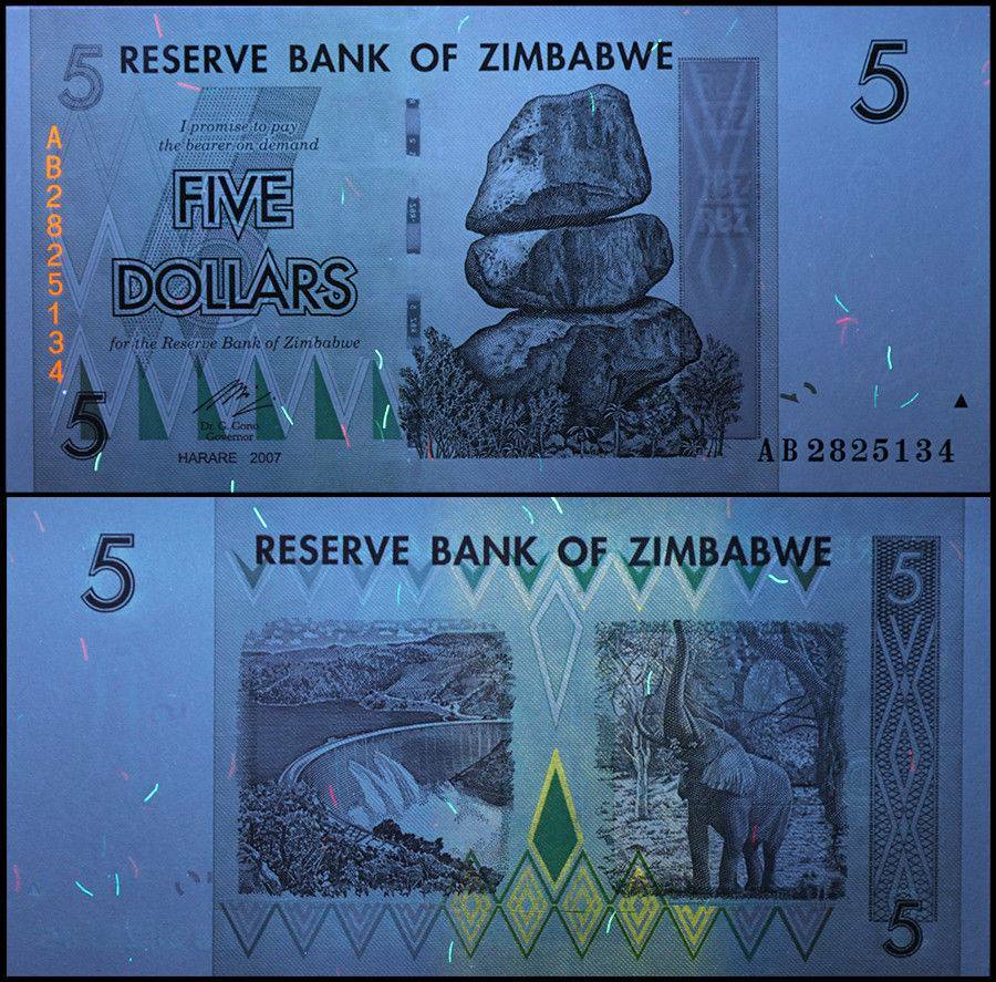 Zimbabwe 5 Dollars, 2007, P-66, UNC X 10 PCS