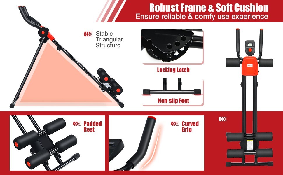 Foldable Core Abdominal Trainer Adjustable AB Crunch Workout Machine LCD Display