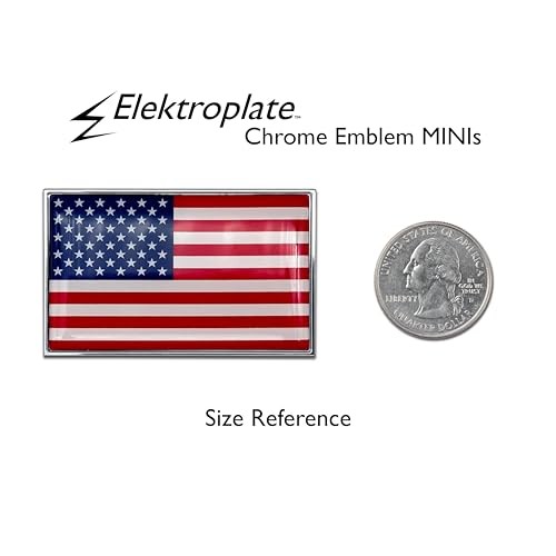 2 Mini American Flag OEM Chrome Emblems for Motorcycles, Mini Emblems