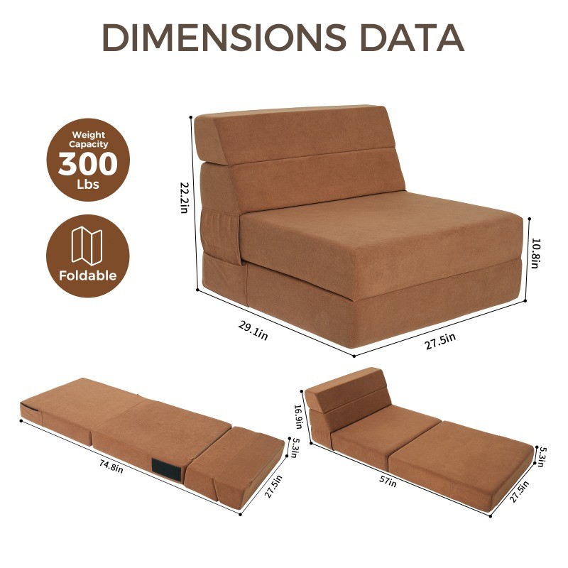 VIXLON Folding Sofa Bed Convertible Modern Bed Chair Modern Down Sleeper Couch
