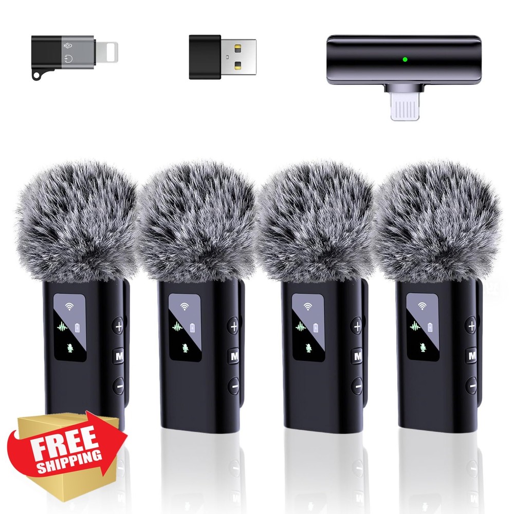 ZERFUN 4 Wireless Lavalier Mics for iPhone Android