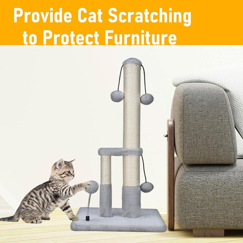 Dimaka Tall Cat Scratching Post, Double Lower Posts Extra Stable Grey