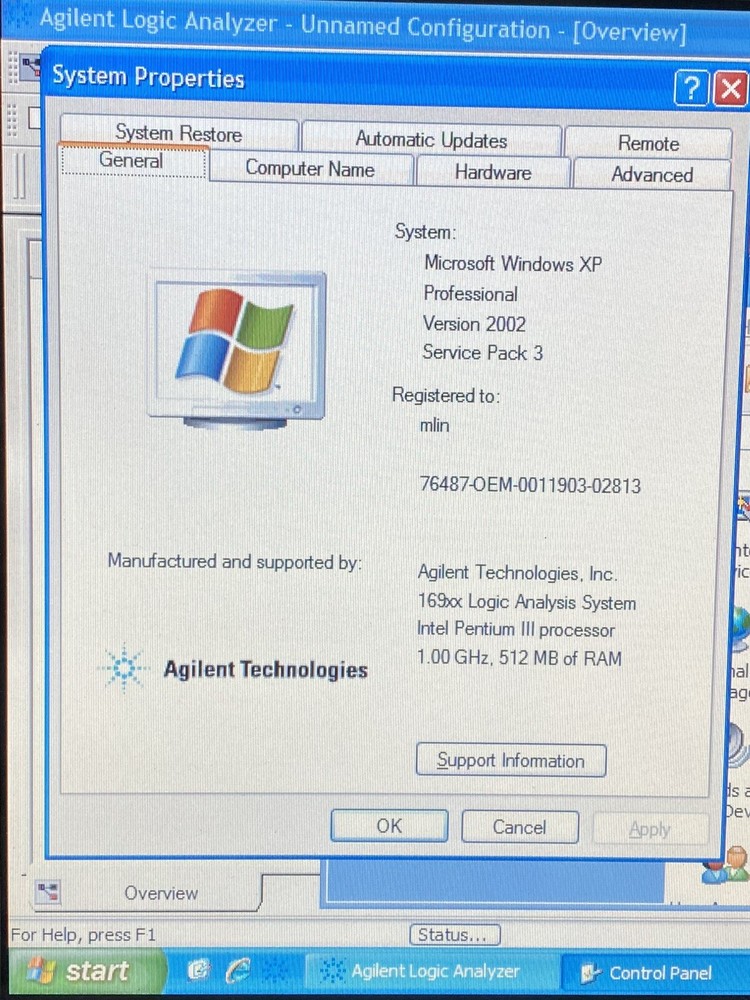 Agilent 16902A Logic Analyzer System Mainframe Windows XP SP3