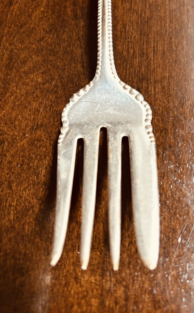 Beaded MEAT FORK EXTRA PLATE COIN SILVER ~ 8"