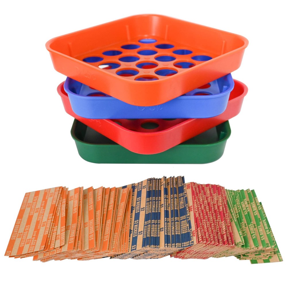 ESSENTIAL Coin Sorters Tray, 4 ColorCoded Coin Sorting Tray with 160 Assorted...