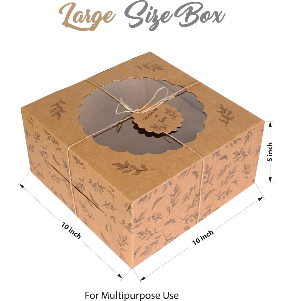 Kraft Cake Boxes with Window (10pcs) - Brown Bakery Boxes for Cakes, Donuts, ...