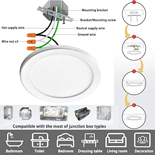 5" Flush Mount Ceiling Light Dimmable, 5000K White LED 5 inch 3 Pack White