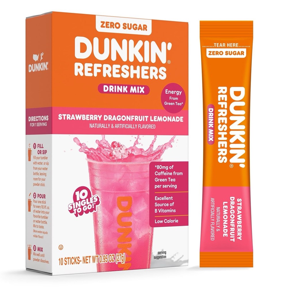 Dunkin’ 🍩 Refreshers Singles To Go! Strawberry 🍓 Dragon fruit, 10 packets