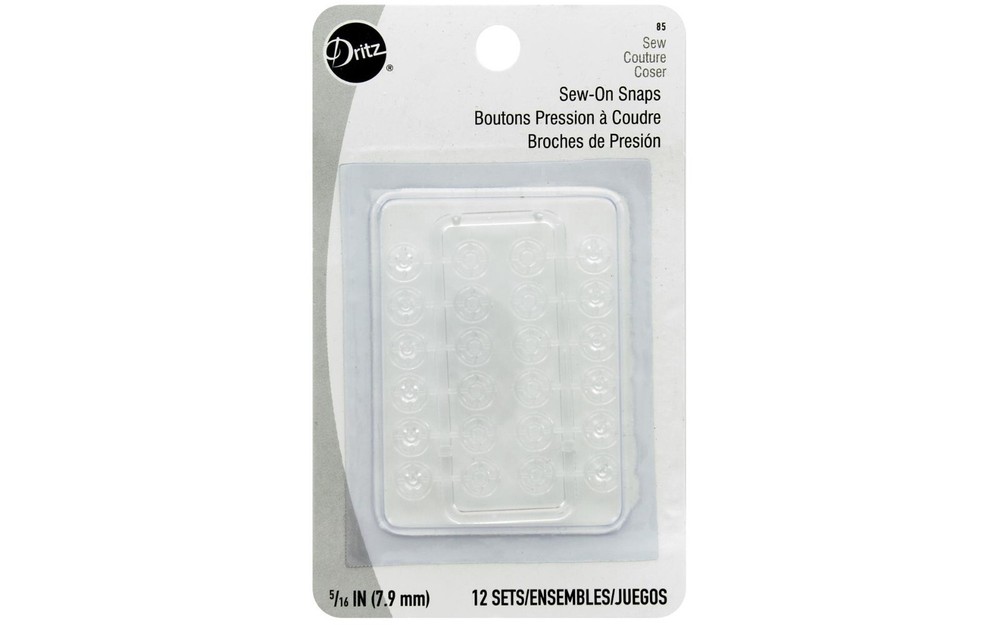 Dritz ~ (85) - Nylon Sew-On Snaps - 5/16" Clear- 12pc.