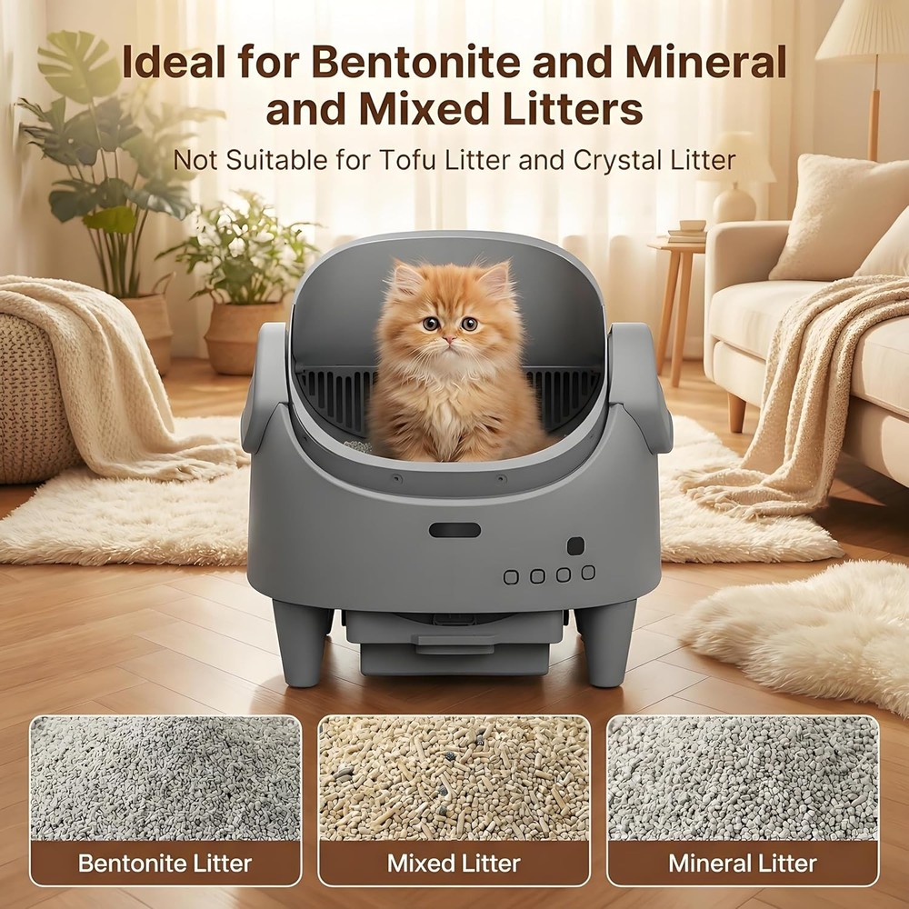 Open-Top Self-Cleaning Litter Box, App Control for Large Cats Adjustable Entry