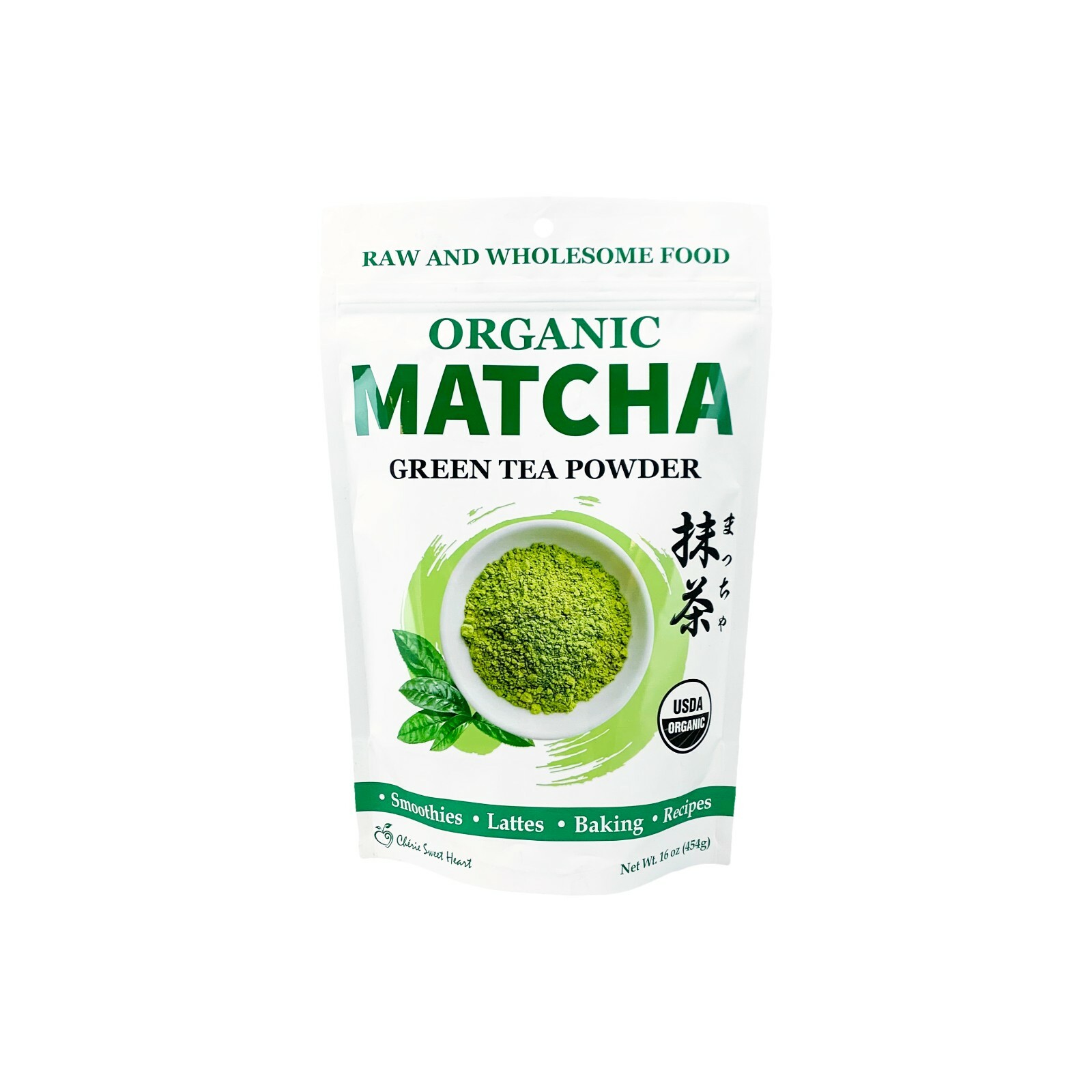 Chérie Sweet Heart USDA Certified Organic Matcha Green Tea Powder, 1 LB Bag