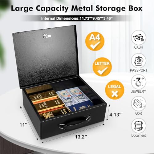 KYODOLED Fireproof Document Box with Key Lock Large Safe Storage Box for