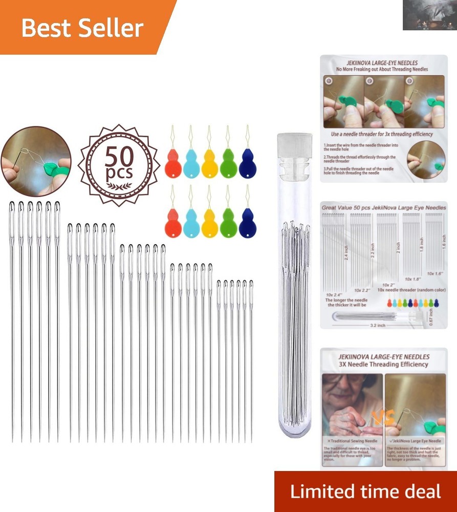 Effortless Threading with 50 Large-Eye Needles and Threader Set - DIY Essential