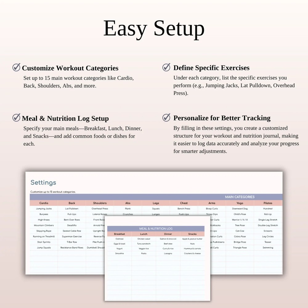 Fitness Planner Template Spreadsheet for Google Sheets & Excel