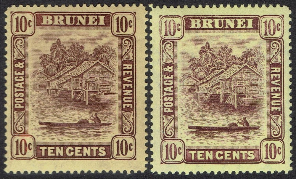 BRUNEI 1908 RIVER VIEW 10C BOTH SHADES WMK MULTI CROWN CA