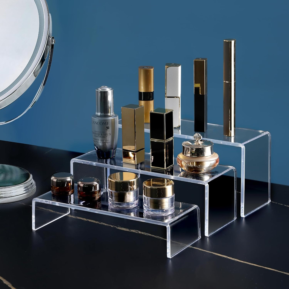 Display Risers, 6 Pcs(7.9”L~8.3”L~8.7”L) Rectangular Clear Acrylic Showcase Coll