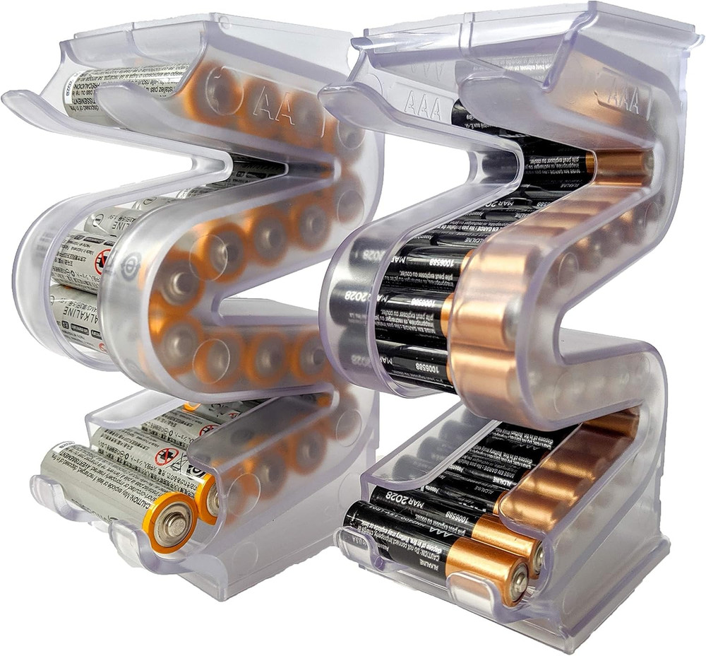 Battery Ladder Organizer Case for AA & AAA Batteries - Stackable or Mounted Vert