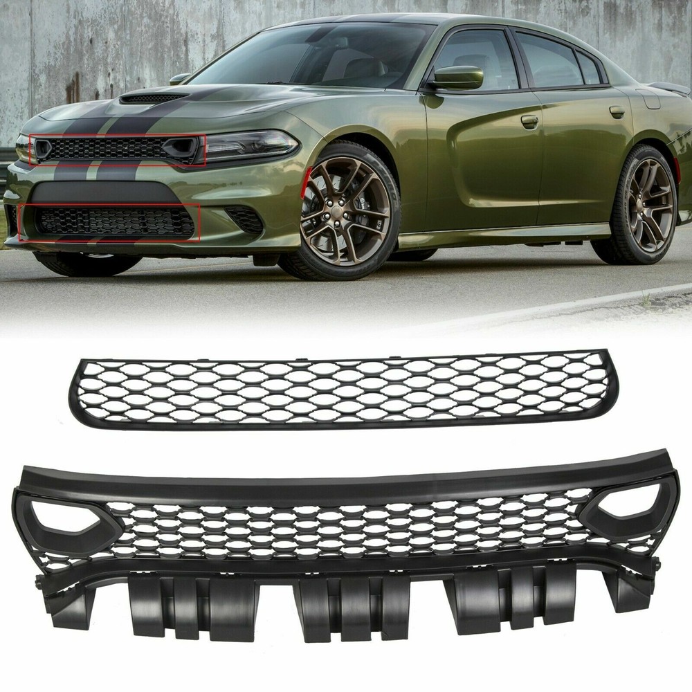 For 2015-21 DODGE CHARGER RT SCAT PACK SRT STYLE Front Upper + Lower Grille Kit