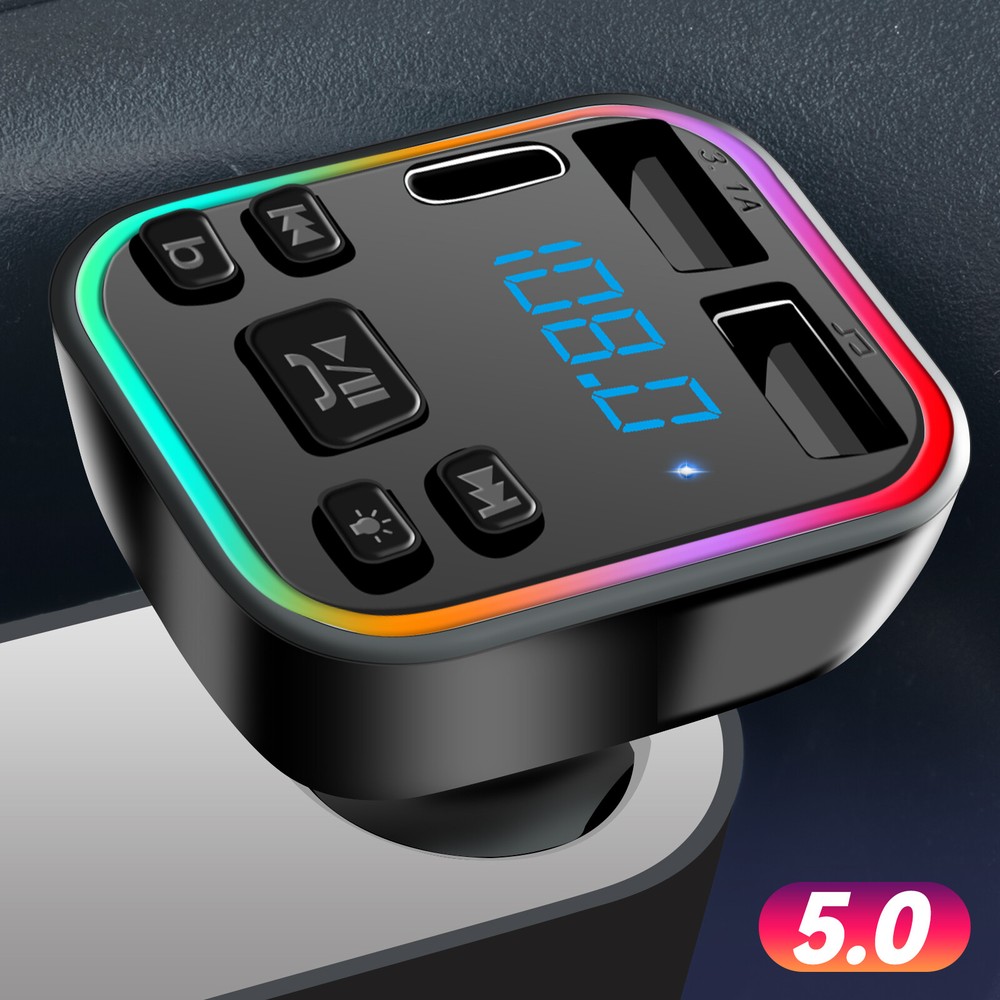 Bluetooth 5.0 Car Wireless FM Transmitter Adapter 2USB PD Charger AUX Hands-Free
