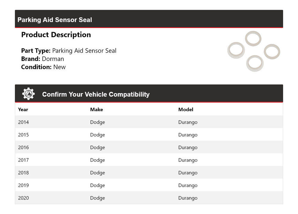 For 2014-2020 Dodge Durango Dorman Parking Aid Sensor Seal 2015 2016 2017 2018