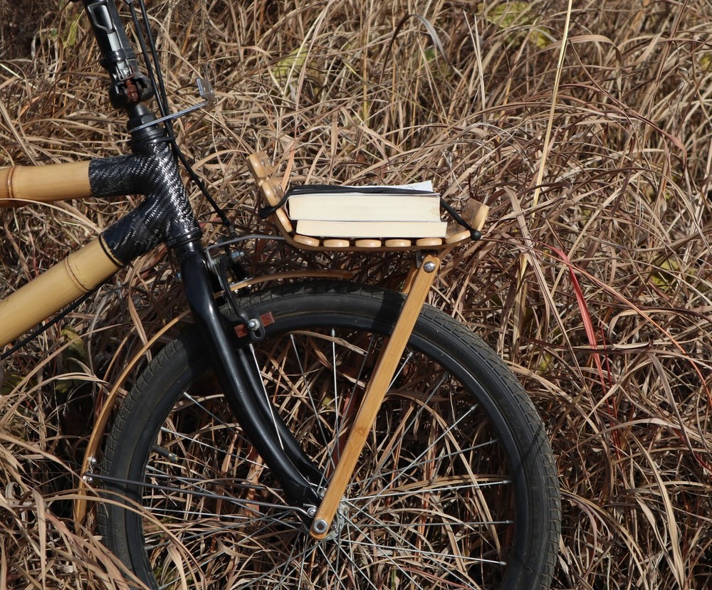 Custom Bamboo Bicycle Front Rack With Bungee Cords