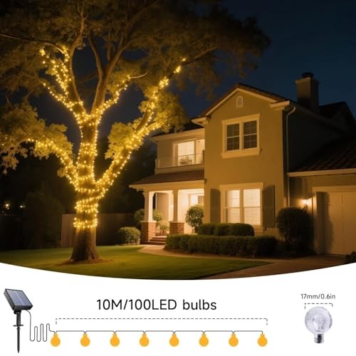 Solar String Lights Outdoor, 33FT 100 LED 0.67inch Solar Globe String Lights