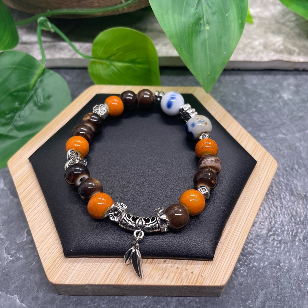Handmade Ceramic Bead Beaded Stackable 6.25” Plus Stretch Bracelet New B508