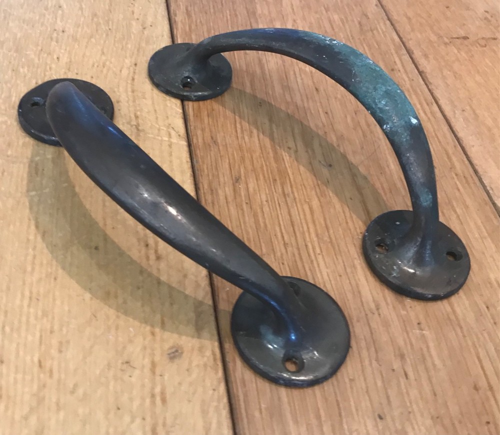 2x Vintage solid brass pull handle 150mm long 6” approx - ( CD2)