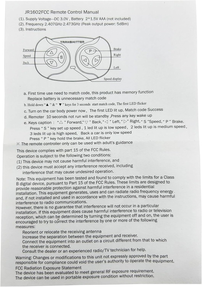 JR1602FCC 2.4Ghz Bluetooth Remote Control for Power Wheels,Remote Transmitter Co