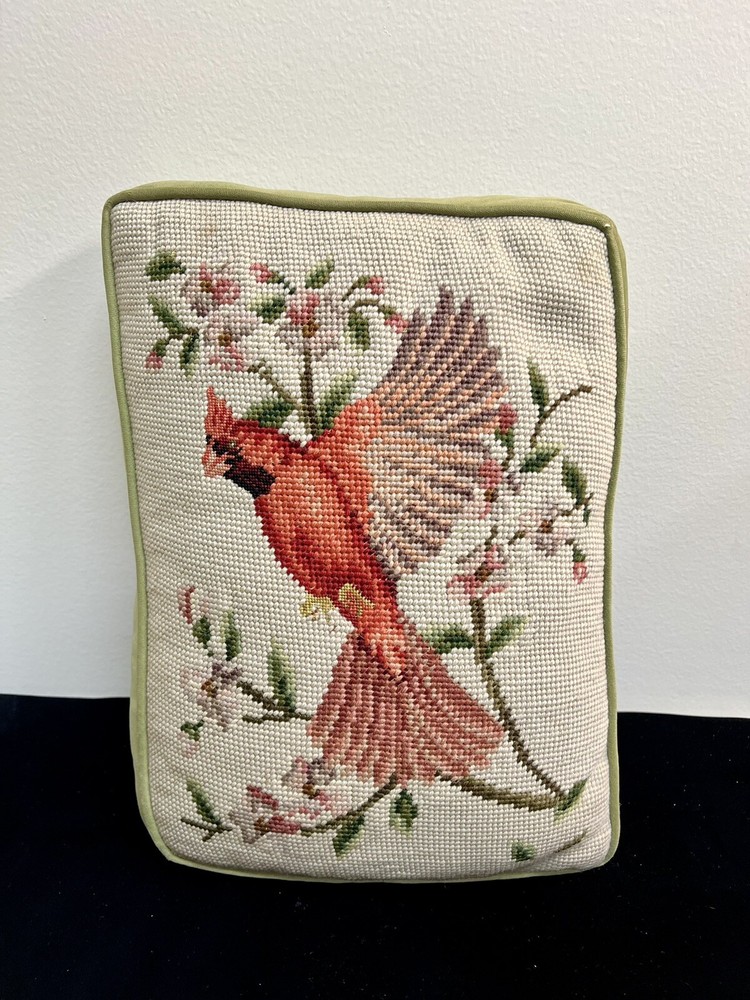Vintage Cardinal Needlepoint Pillow