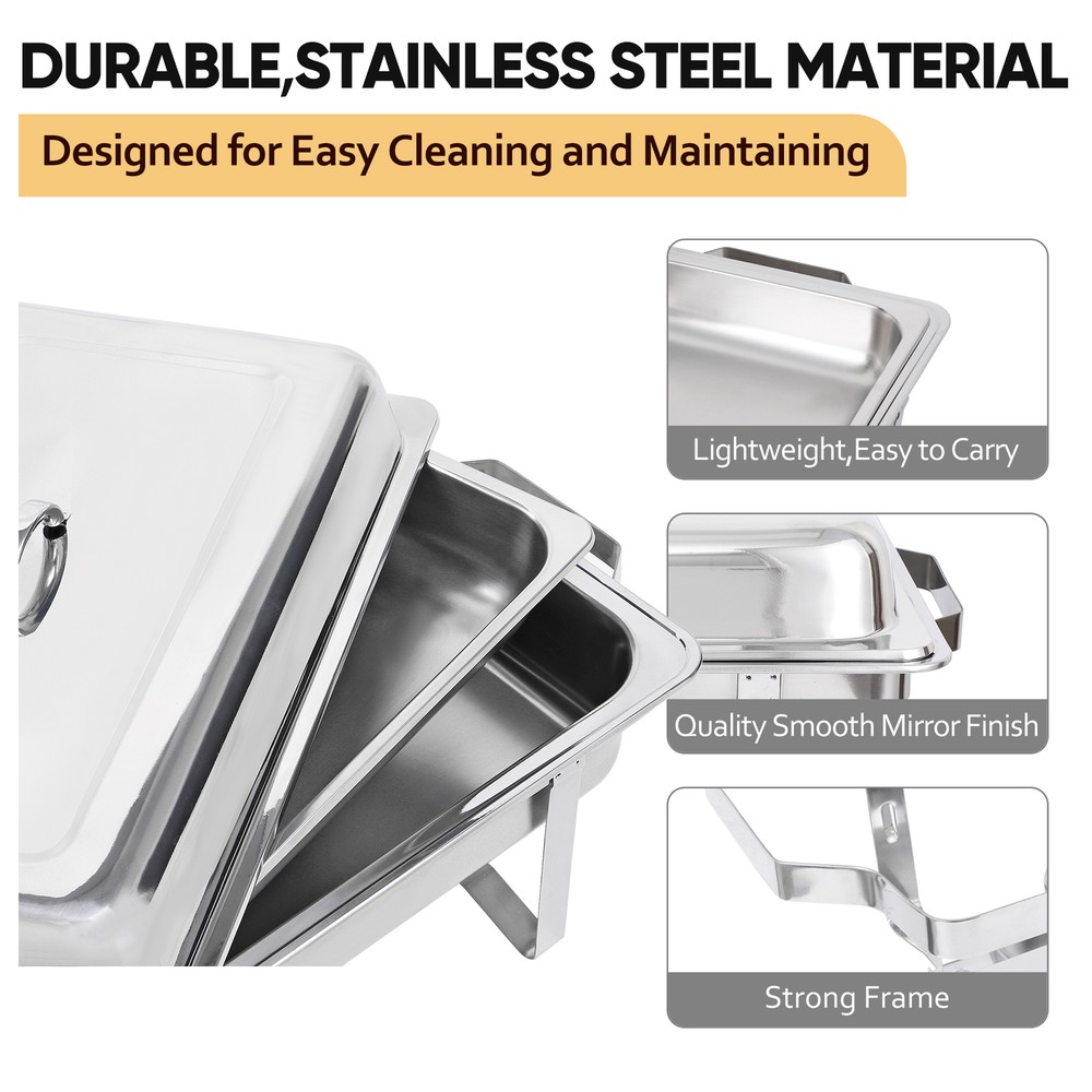 Chafing Dish 2 Packs Stainless 8 Quart Steel Rectangular Chafer Full Size Buffet