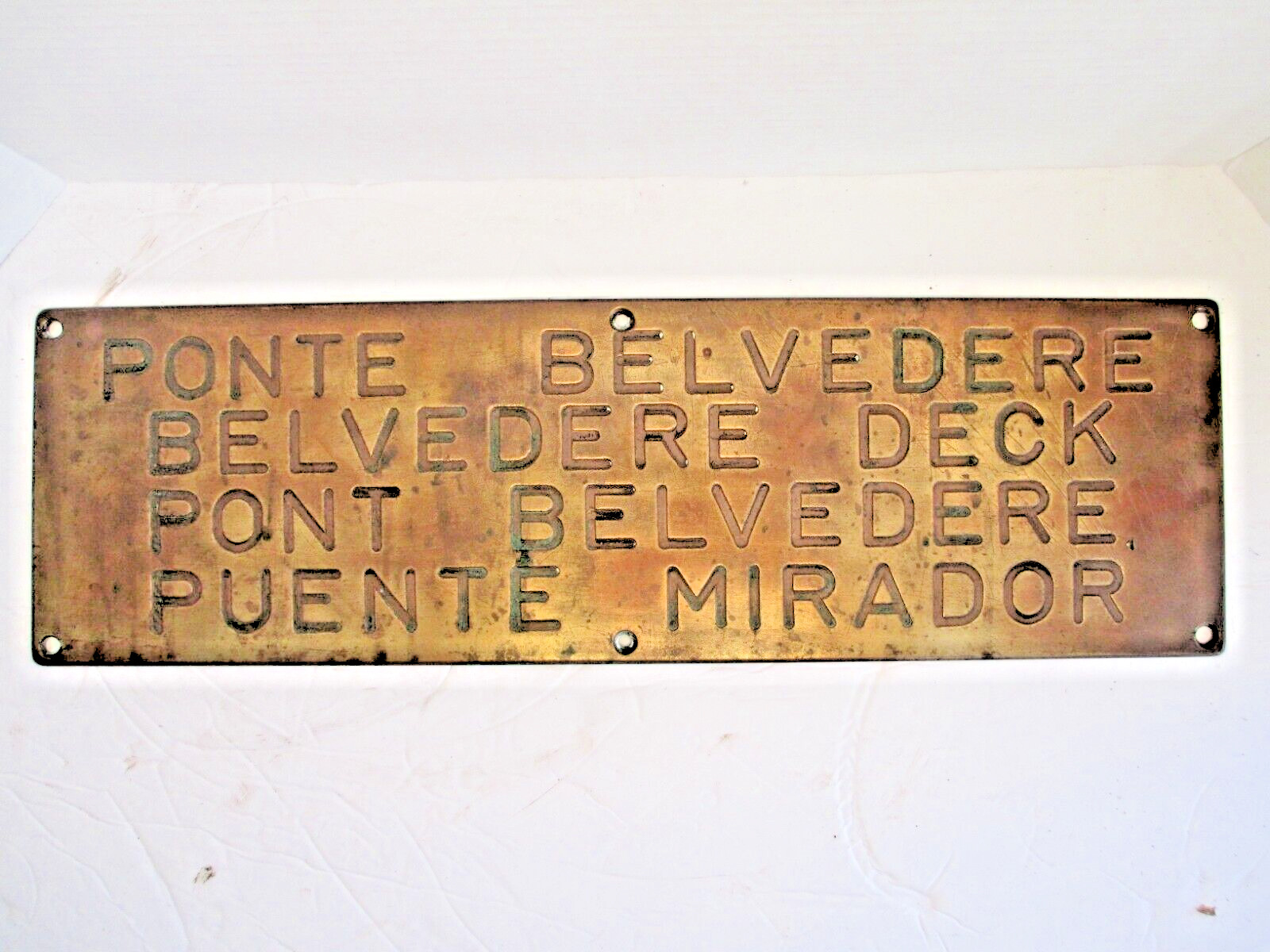 Vintage Brass Cruise Ship BELVEDERE DECK Nautical Maritime Sign Plaque      D9