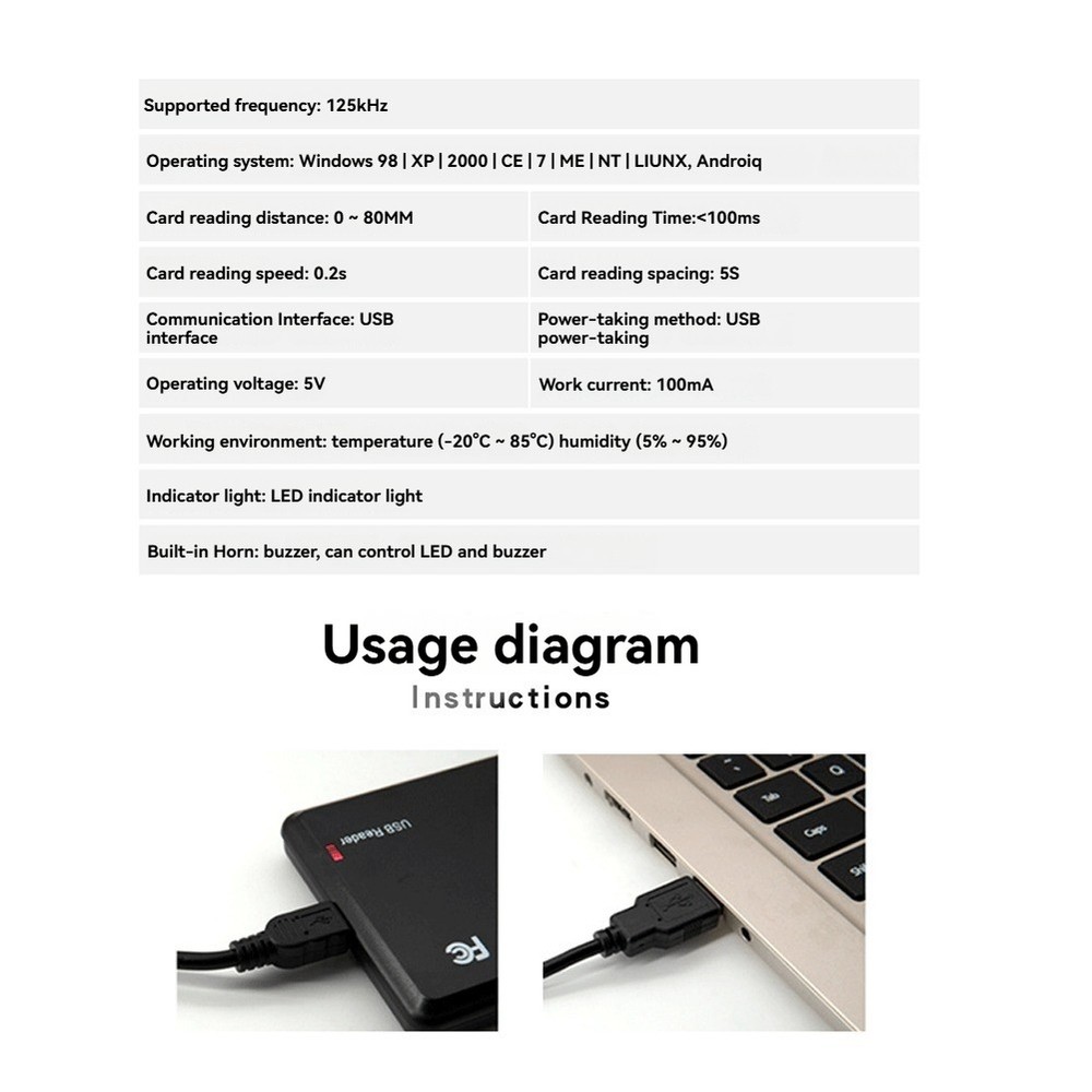 USB RFID Reader 125khz EM4100 ID Contactless Sensitivity Card Reader2747