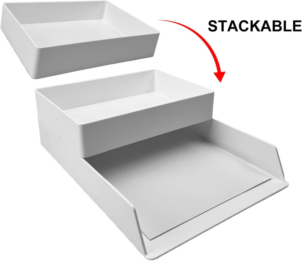 Rectangular Plastic Desk Organizer with Storage Trays, Accessory Tray, Drawer Or