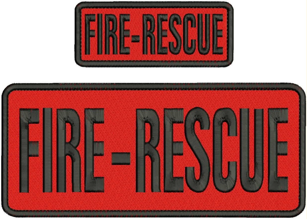 FIRE-RESCUE 2 EMB PATCH 10X4 AND 5X2 HOOK ON BACK BLACK ON RED