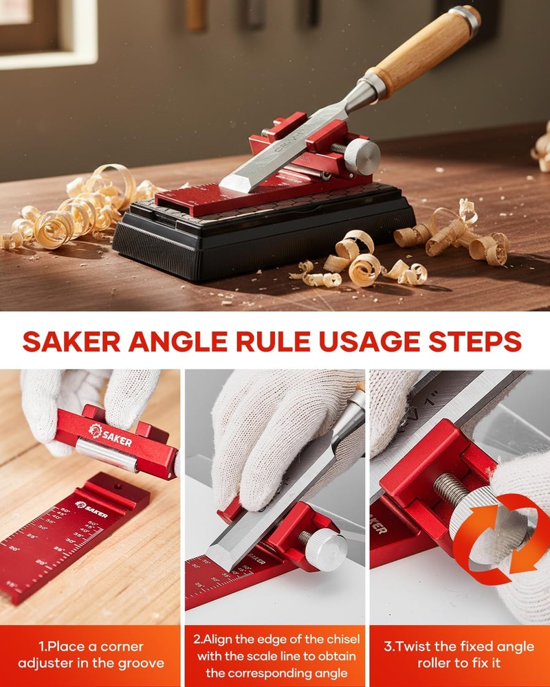 Saker Digital Angle Rule & Sharpening Guide - Precision one size, Red