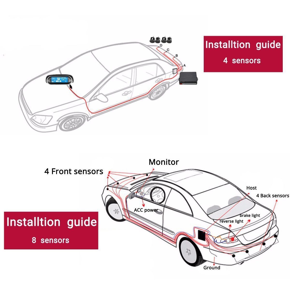 8 Parking Sensors LCD Car Auto Backup Reverse Rear Radar System Alert Alarm Kit