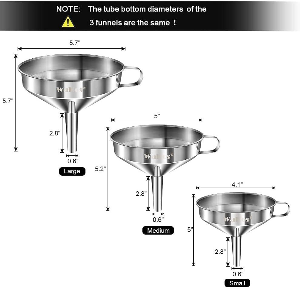 Stainless Steel Funnel, 3 Pack Kitchen Funnel with 2 Removable Strainer ＆ 1Pc...