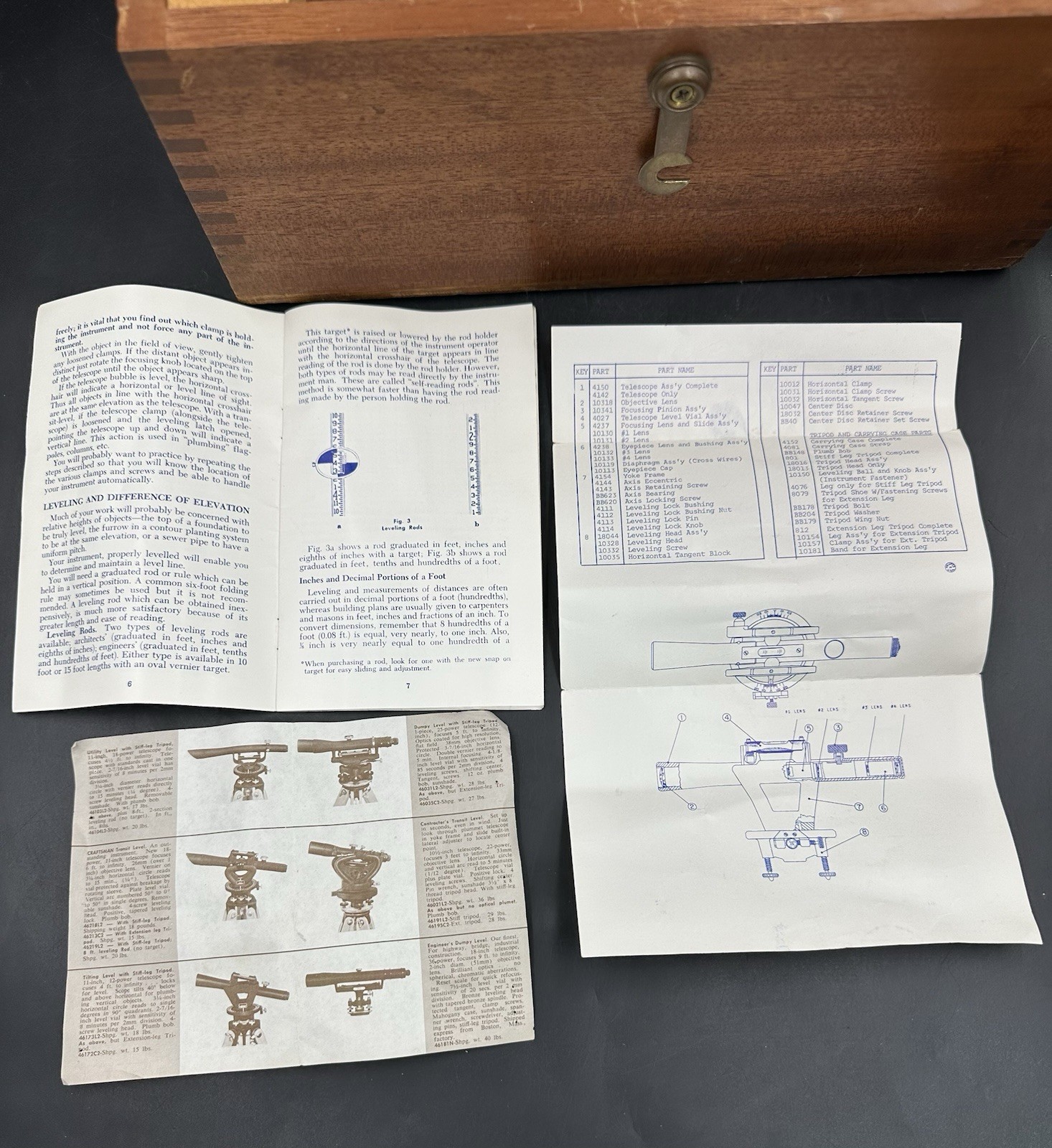 Vintage Sears Roebuck Surveyor Transit Tripod Range Rod Prism Pole Theodolite